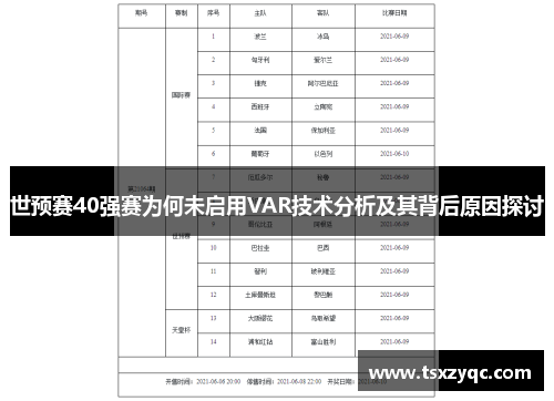 世预赛40强赛为何未启用VAR技术分析及其背后原因探讨
